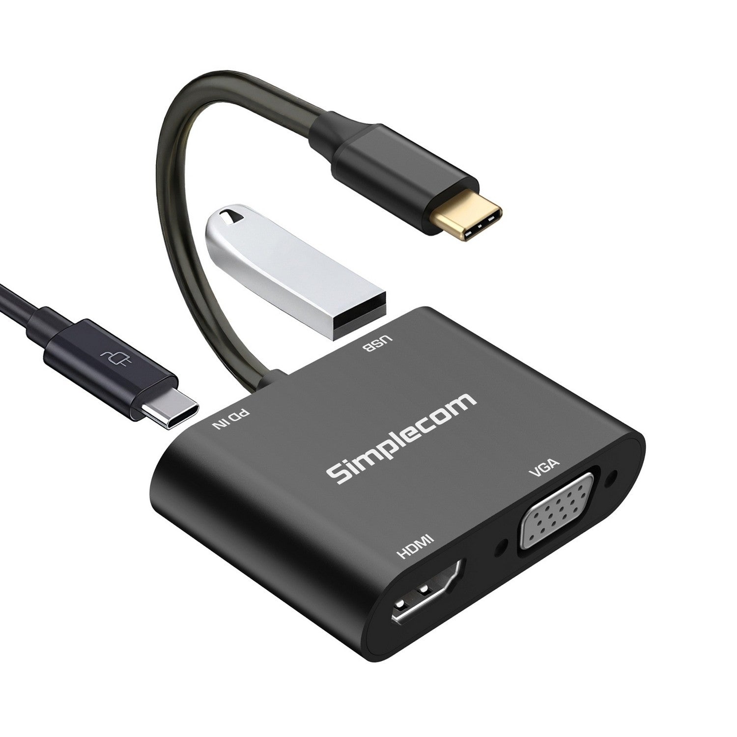 Simplecom DA440 4-in-1 USB-C Multiport Adapter with Power Delivery USB 3.0 VGA HDMI Simplecom DA440 4-in-1 USB-C Multiport Adapter with Power Delivery USB 3.0 VGA HDMI